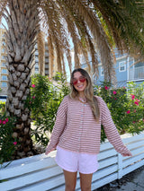 Sunhoney Girl Striped Cardigan-Pink/Taupe