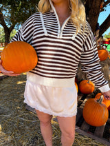 Prep Girl Striped 1/4 Zip Up - Brown