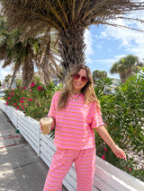 Pink Coastline Stripe Set - Pink/Orange