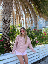Sunhoney Girl Striped Cardigan-Pink/Taupe