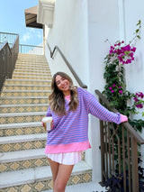 Stripe & Shine Oversized Knit Top - Pink/Lavender