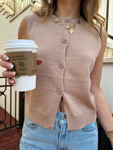 Effortless Beige Sleeveless Cardigan