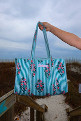 Sunhoney Quilted Tote Bag - Blue Striped