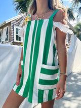 Summer Girl Striped Denim Romper - Green