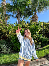 Stripe & Shine Oversized Knit Top - Blue/Yellow