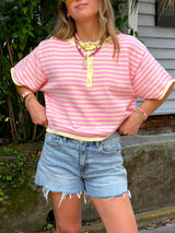 Summer High Striped Knit Top - Pink/Yellow