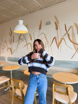 Chocolate Blueberry Striped Crop Sweater