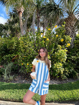 Summer Girl Striped Denim Romper - Blue