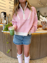 Prep Girl Pink Striped Half Zip Up