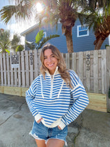 Prep Girl Blue Striped Half Zip Up