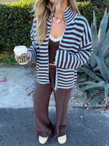 Brown Sugar Striped Zip Up Knit Jacket