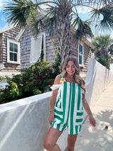 Summer Girl Striped Denim Romper - Green