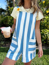 Summer Girl Striped Denim Romper - Blue