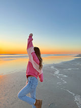 Sunhoney Fuchsia Embroidered Colorblock Sweatshirt