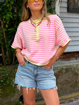 Summer High Striped Knit Top - Pink/Yellow