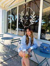 Coffee Run Blue Stripe Mockneck Set