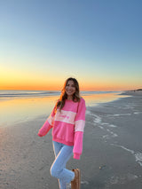 Sunhoney Fuchsia Embroidered Colorblock Sweatshirt