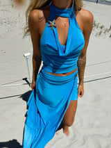 The Moment Blue Halter Top & Maxi Skirt Set