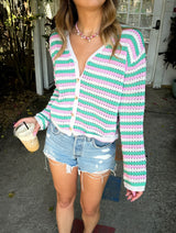 Pastel Lover Striped Crochet Cardigan