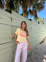 Sunhoney Retro Palm Crop Tee - Yellow