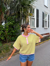 Summer High Striped Knit Top - Pink/Green