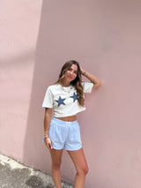 Seeing Stars Denim Patchwork Crop Top