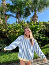 Stripe & Shine Oversized Knit Top - Blue/Yellow