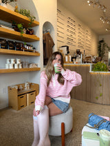 Prep Girl Pink Striped Half Zip Up