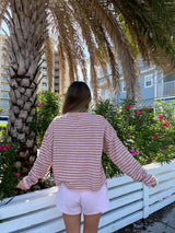Sunhoney Girl Striped Cardigan-Pink/Taupe