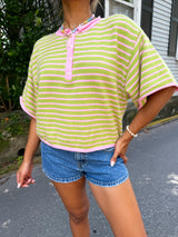 Summer High Striped Knit Top - Pink/Green