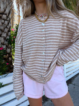 Sunhoney Girl Striped Cardigan -Taupe/Cream