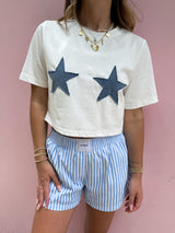 Seeing Stars Denim Patchwork Crop Top