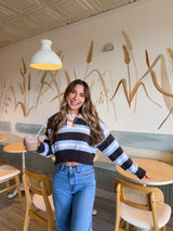 Chocolate Blueberry Striped Crop Sweater