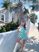 Summer Girl Striped Denim Romper - Green