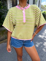 Summer High Striped Knit Top - Pink/Green
