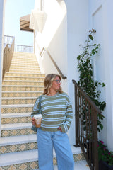 Matcha Please Green & Blue Stripe Sweater