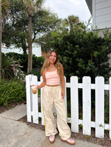 The Icon Cotton Track Pant - Cream/Yellow
