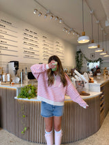 Prep Girl Pink Striped Half Zip Up