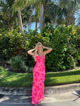 Spicy Sangria Fuchsia Mesh Maxi Dress