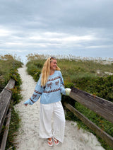 Coastal Palm Sweater - Blue/Brown