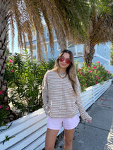 Sunhoney Girl Striped Cardigan -Taupe/Cream