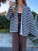 Brown Sugar Striped Zip Up Knit Jacket