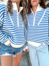 Prep Girl Blue Striped Half Zip Up