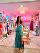 She’s a Gem Satin Maxi Dress - Emerald