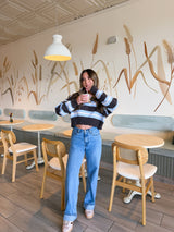 Chocolate Blueberry Striped Crop Sweater