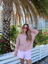 Sunhoney Girl Striped Cardigan-Pink/Taupe