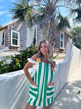Summer Girl Striped Denim Romper - Green