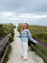 Coastal Palm Sweater - Blue/Brown