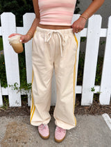 The Icon Cotton Track Pant - Cream/Yellow