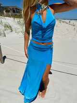 The Moment Blue Halter Top & Maxi Skirt Set